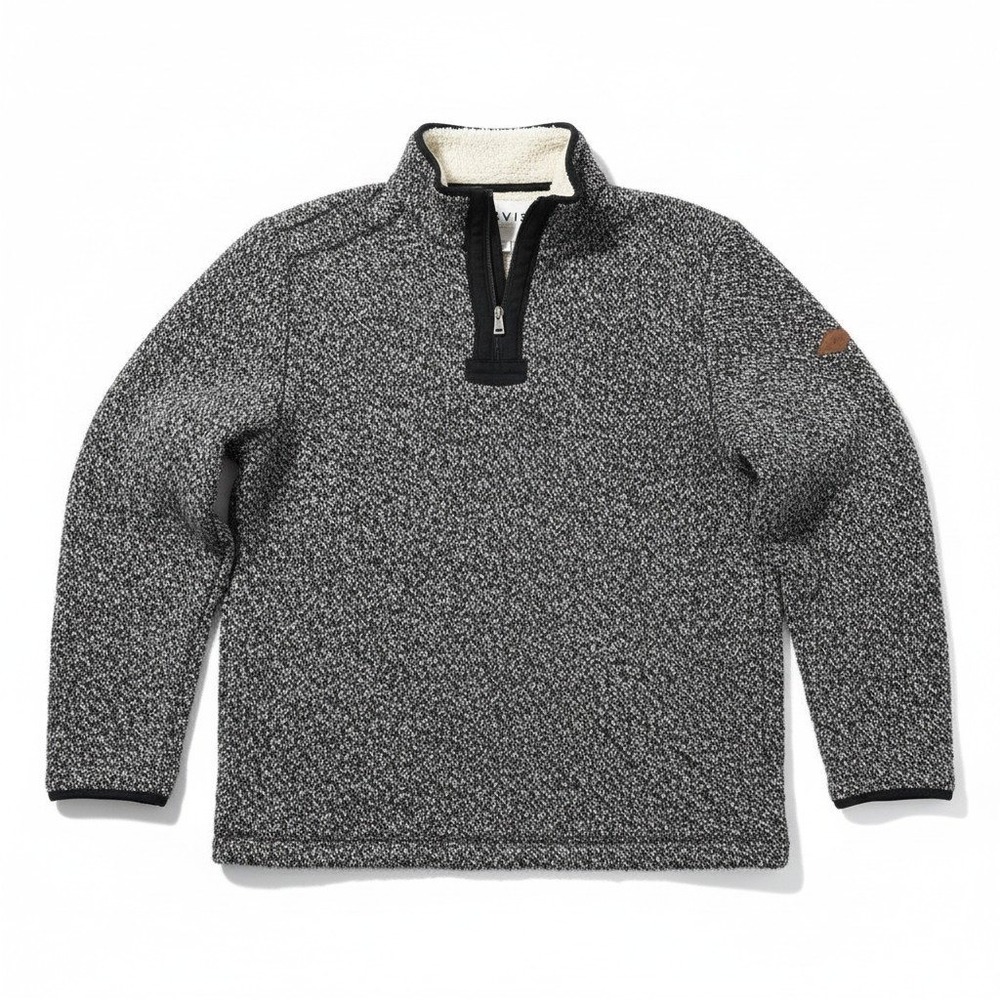 Orvis Mens XL B & W Marled Sherpa Lined Quarter Zip Fleece Pullover Sweater